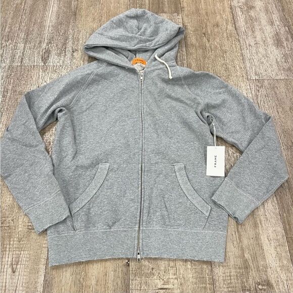 Frame Denim Zip Up Hoodie In Heather Gray - Picture 1 of 3